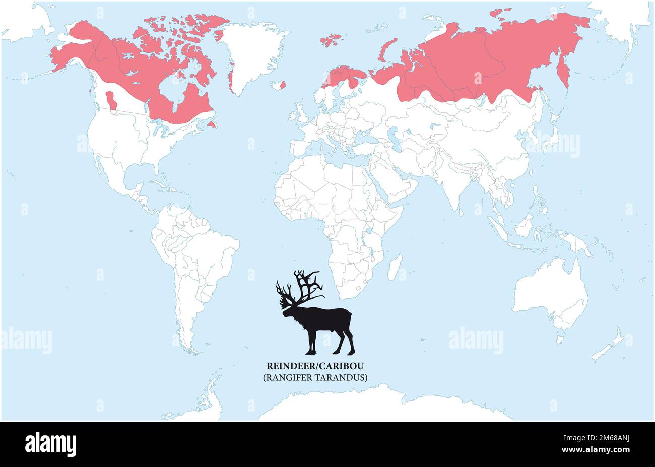 Carte de la répartition et de l'habitat du renne, le caribou Banque D'Images