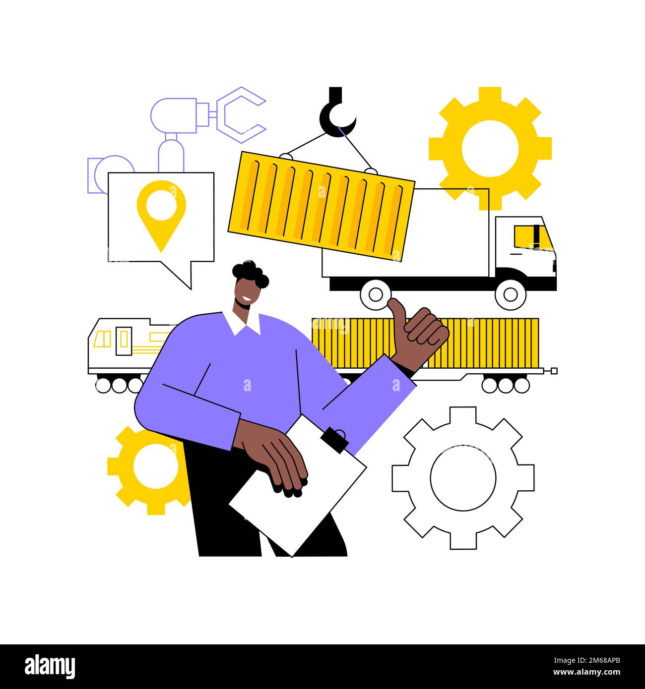 Illustration du vecteur de concept abstrait de transport de conteneur. Conteneur industriel fret, transport logistique, grue ascenseurs caisse, chargement de navire, fr Illustration de Vecteur