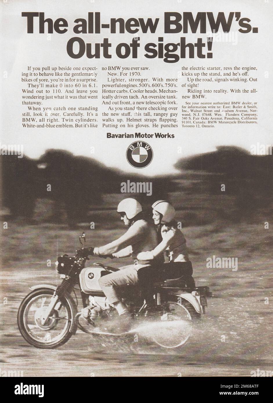 BMW Motorcycle Vintage Advertising 1970 - Road & Track Mars 1970 Banque D'Images