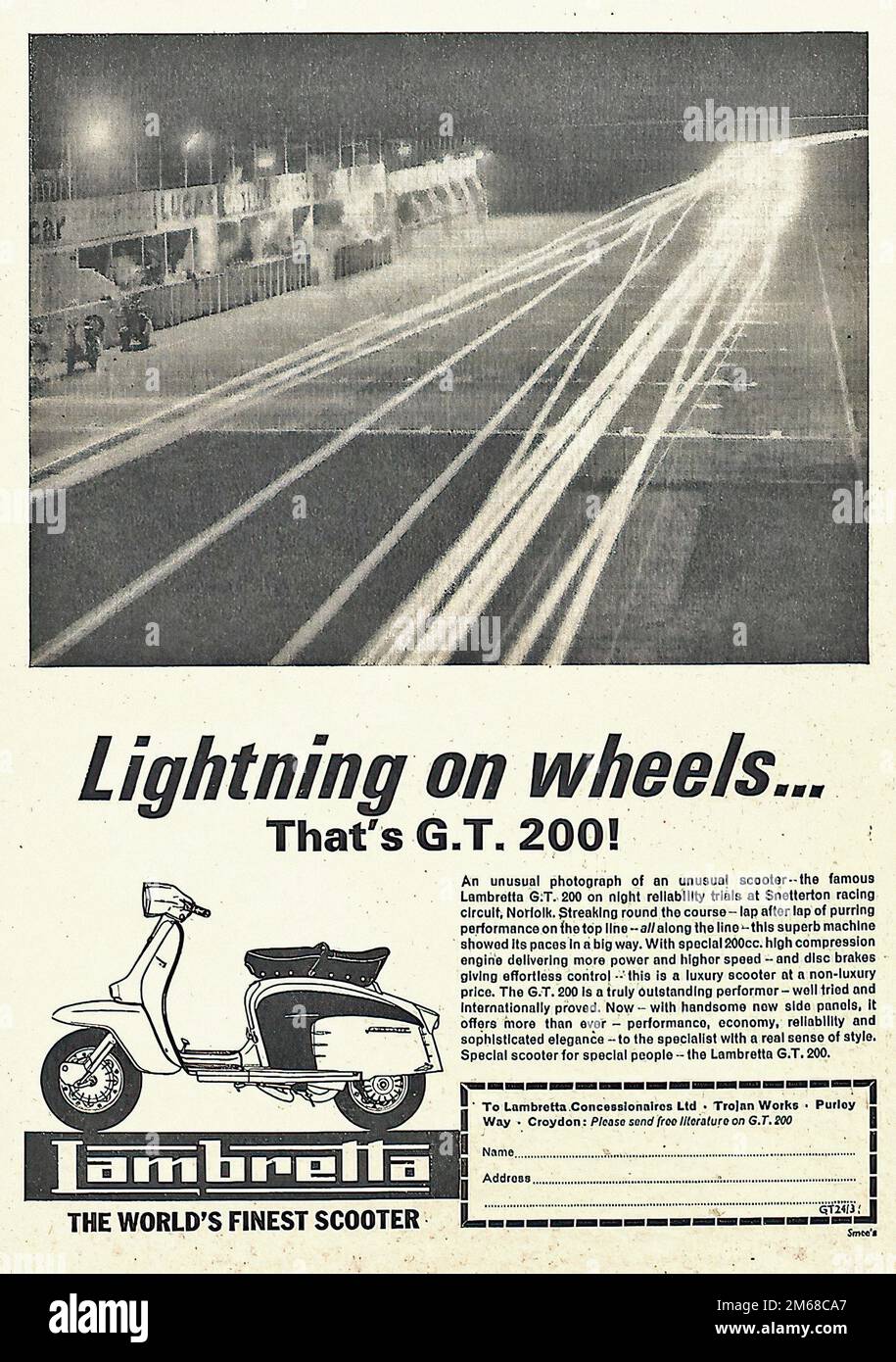 Lambretta, « Lightning on Wheel » - Publicité de moto d'époque Banque D'Images