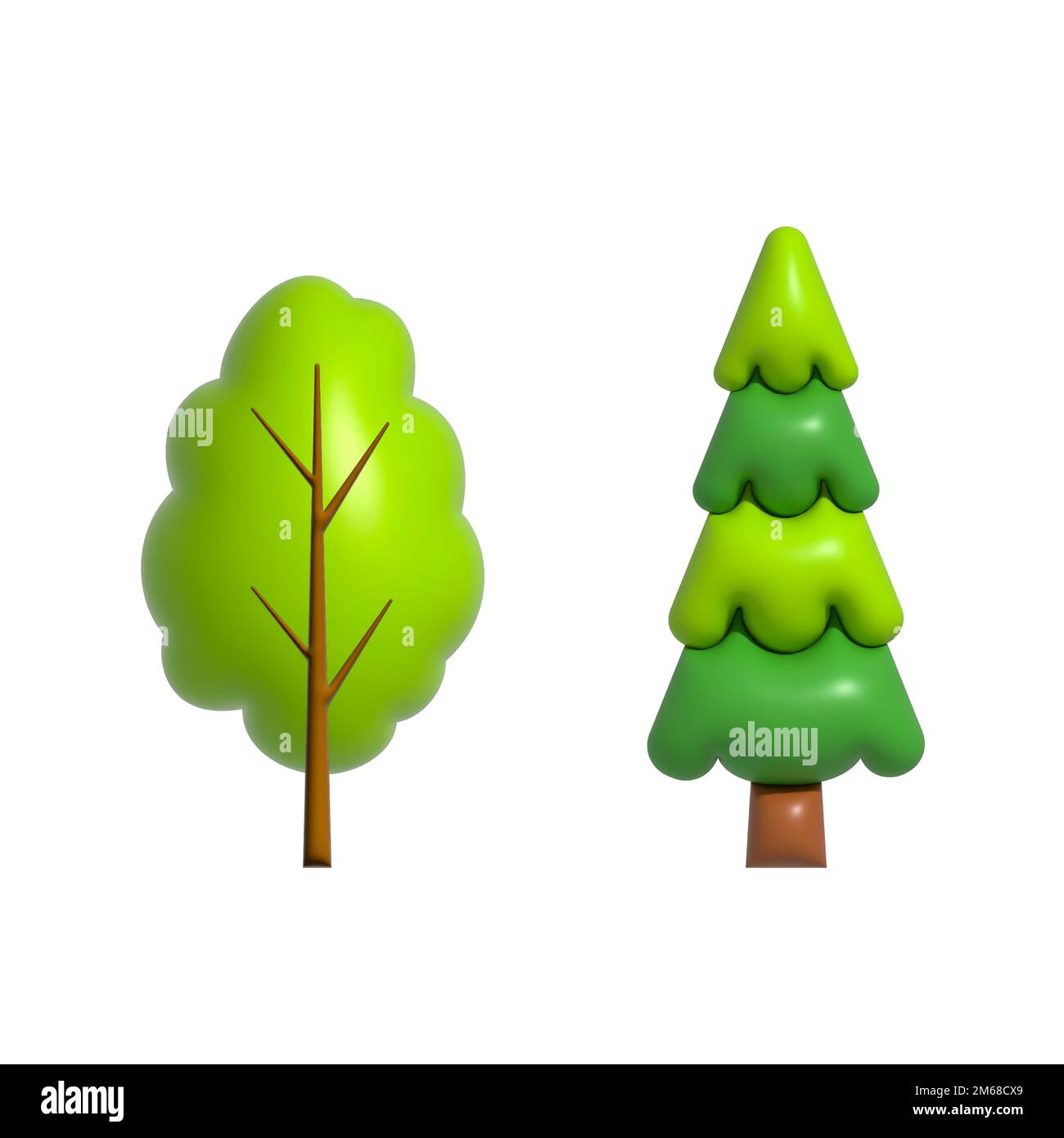 Ensemble d'arbres de dessin animé.collection d'éléments plantes. PIN ou arbre de Noël.3D illustration Banque D'Images