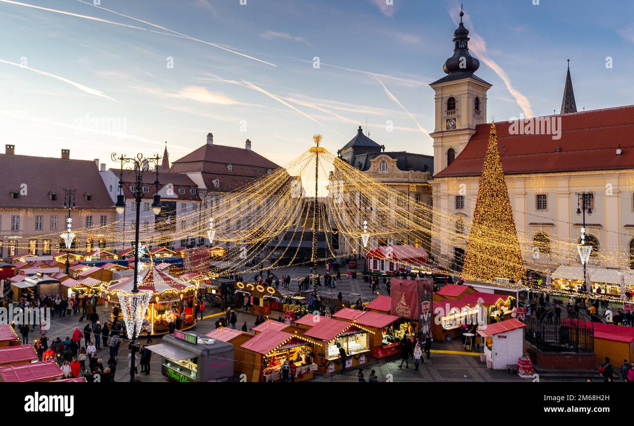 Centre ville de Sibiu en décembre Banque D'Images