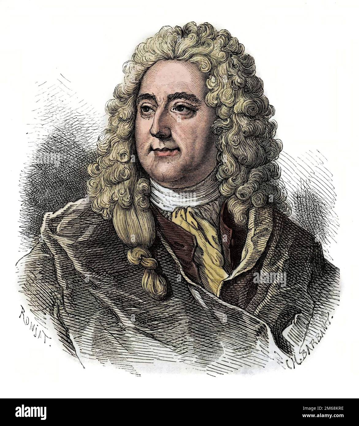 Portrait de John Law (1671 - 1729) contrôleur général des finances, financier ecossais qui a cause la banqueroute en 1720 (origine de la rue Quincampoix) Portrait de John Law (1671-1729), financier écossais responsable de la faillite (événement de la rue Quincampoix) Banque D'Images