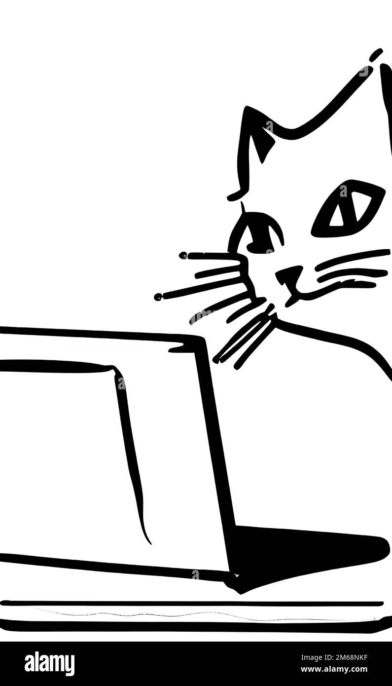 Illustration d'un chat avec ordinateur Banque D'Images