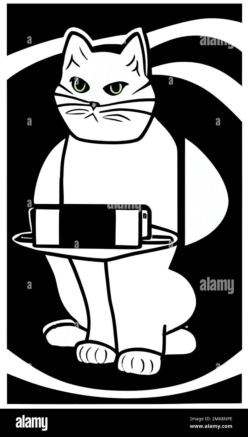 Illustration d'un chat avec ordinateur Banque D'Images