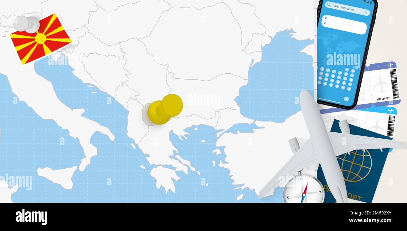 Voyage en Macédoine concept, carte avec PIN sur la carte de Macédoine