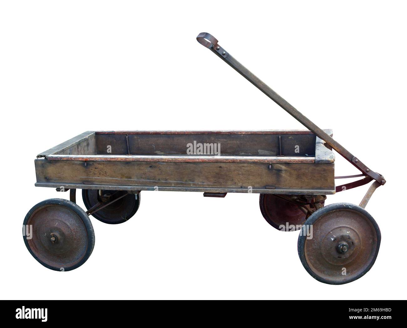 Petit Chariot à Bras Ancien En Bois Avec Roues Métal - Pour Poupée - Plateau 15x8 Cm