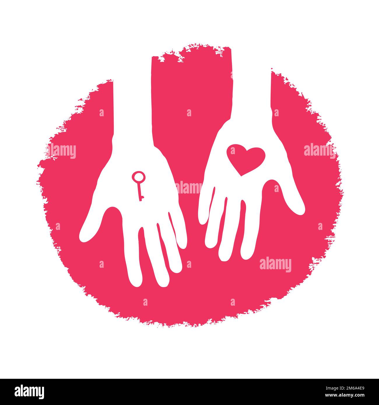 Clé et coeur en cadeau. Valentines Day logo design, illustration vectorielle. Banque D'Images