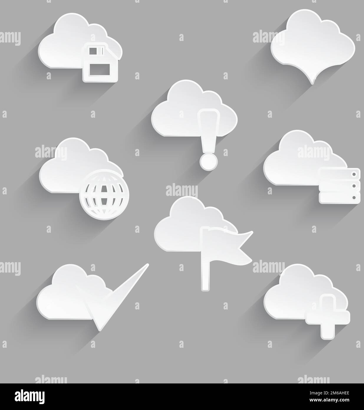 Cloud Icon Set blanc plastique enregistrer Banque D'Images