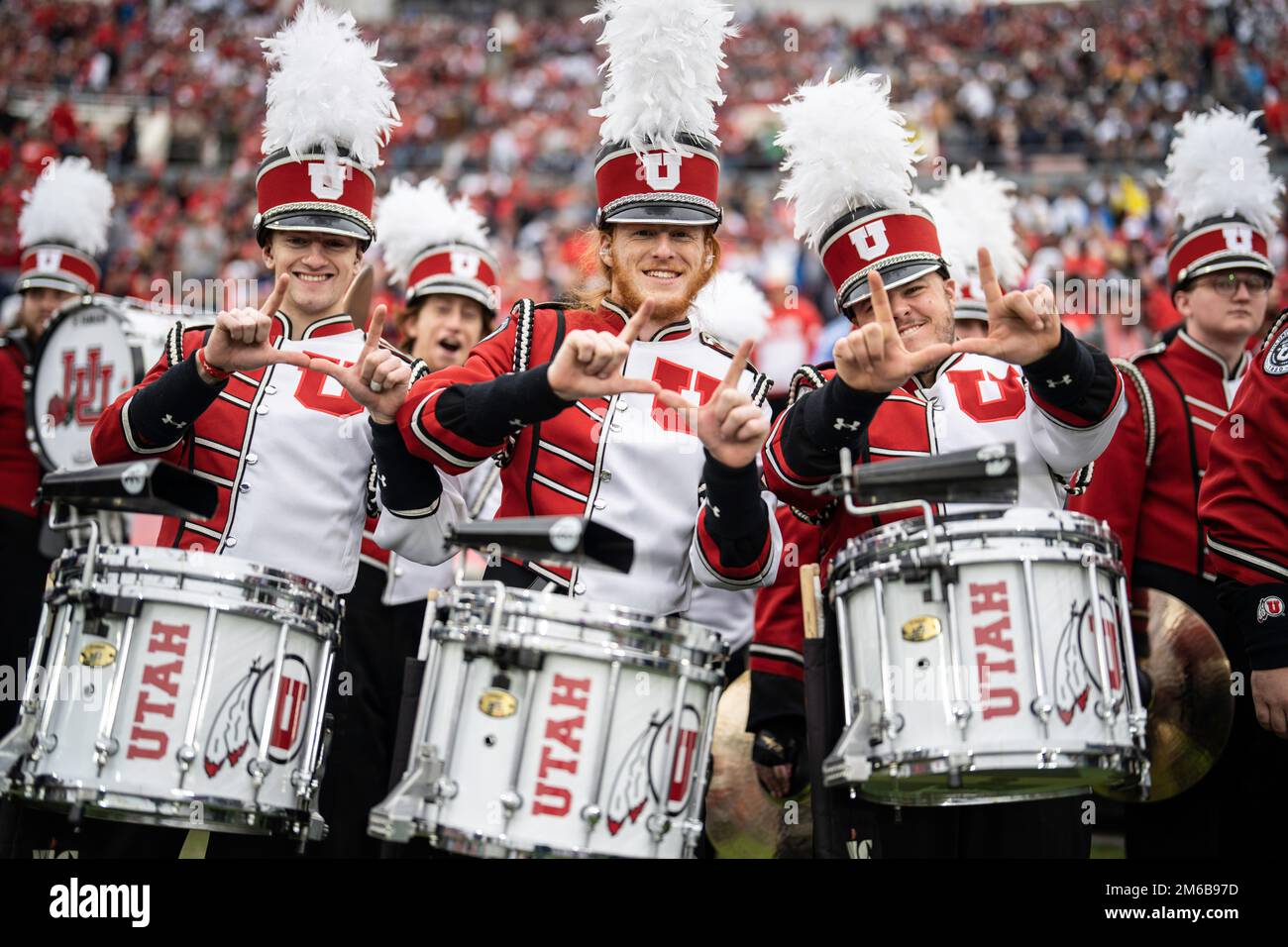 Membres du groupe Utah Utes pendant la partie de football 109th du Rose Bowl contre les Nittany Lions de l'État de Pennsylvanie, lundi, 2 janvier 2023, à la Rose Banque D'Images