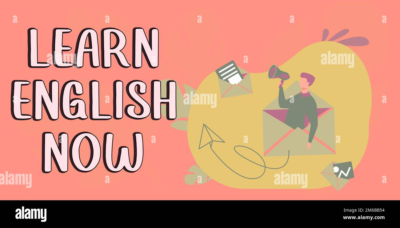 Panneau écrit à la main apprendre l'anglais maintenant. Concept