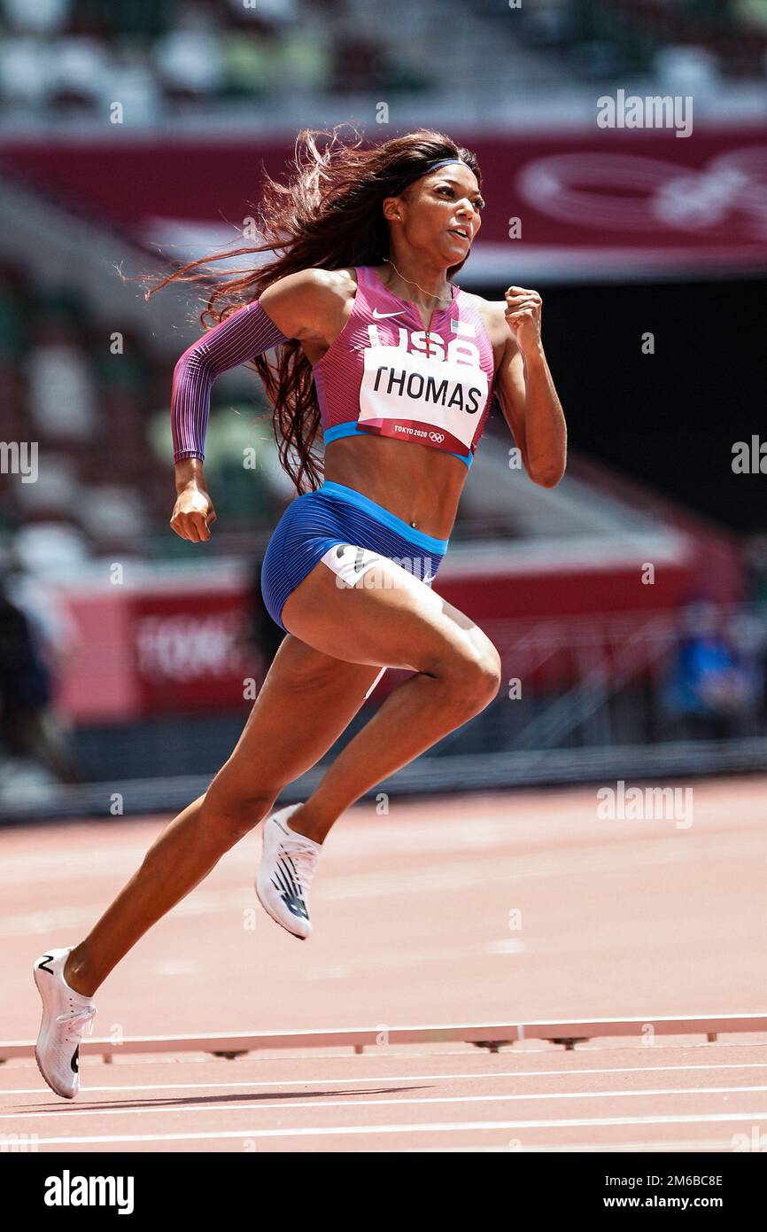 Gabrielle Thomas (Etats-Unis) en compétition dans les 200 mètres féminins aux Jeux Olympiques d'été 2020 (2021), Tokyo, Japon Banque D'Images