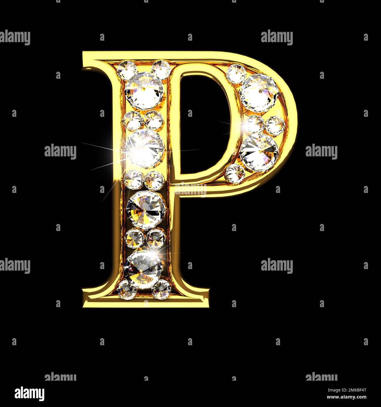 P a isolé des lettres d'or avec des diamants sur le noir Banque D'Images