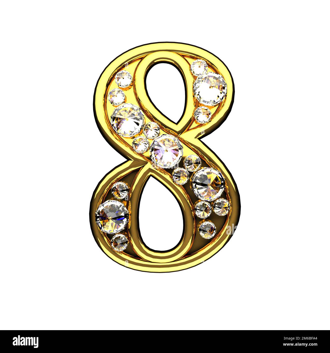 8 lettres dorées isolées avec des diamants en blanc Banque D'Images