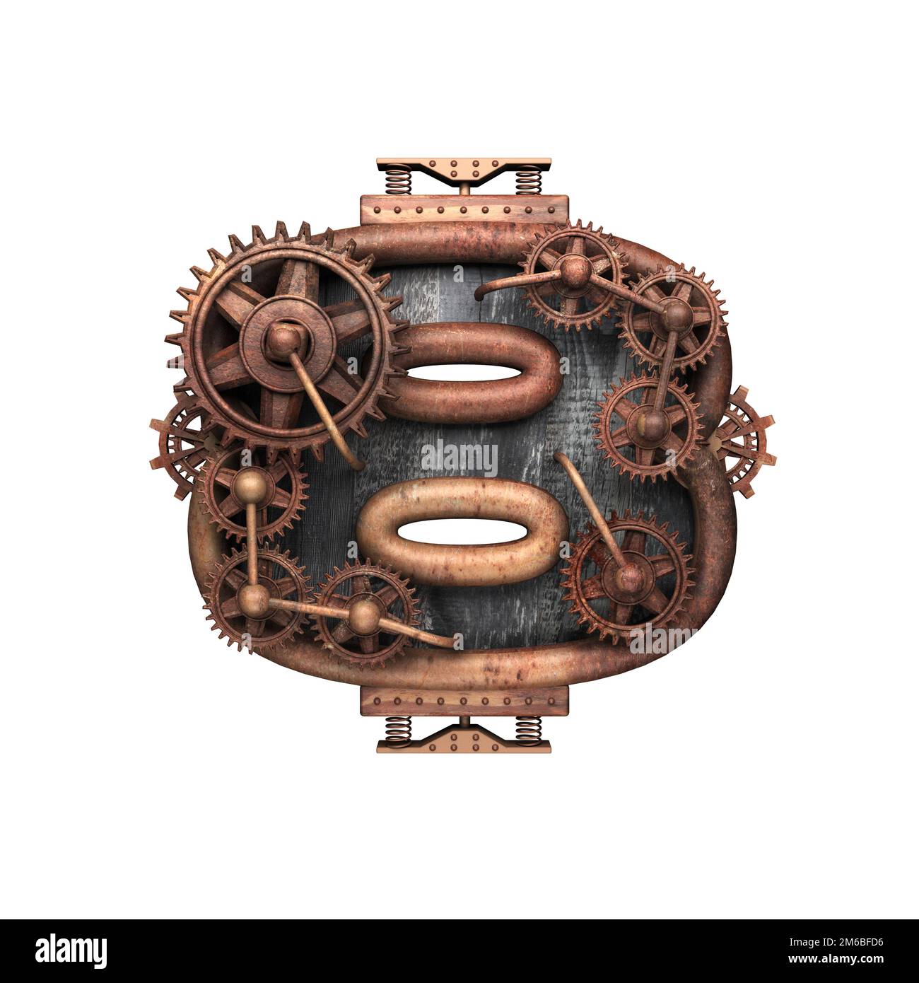 8 lettre rouillée isolée avec pignons sur blanc Banque D'Images