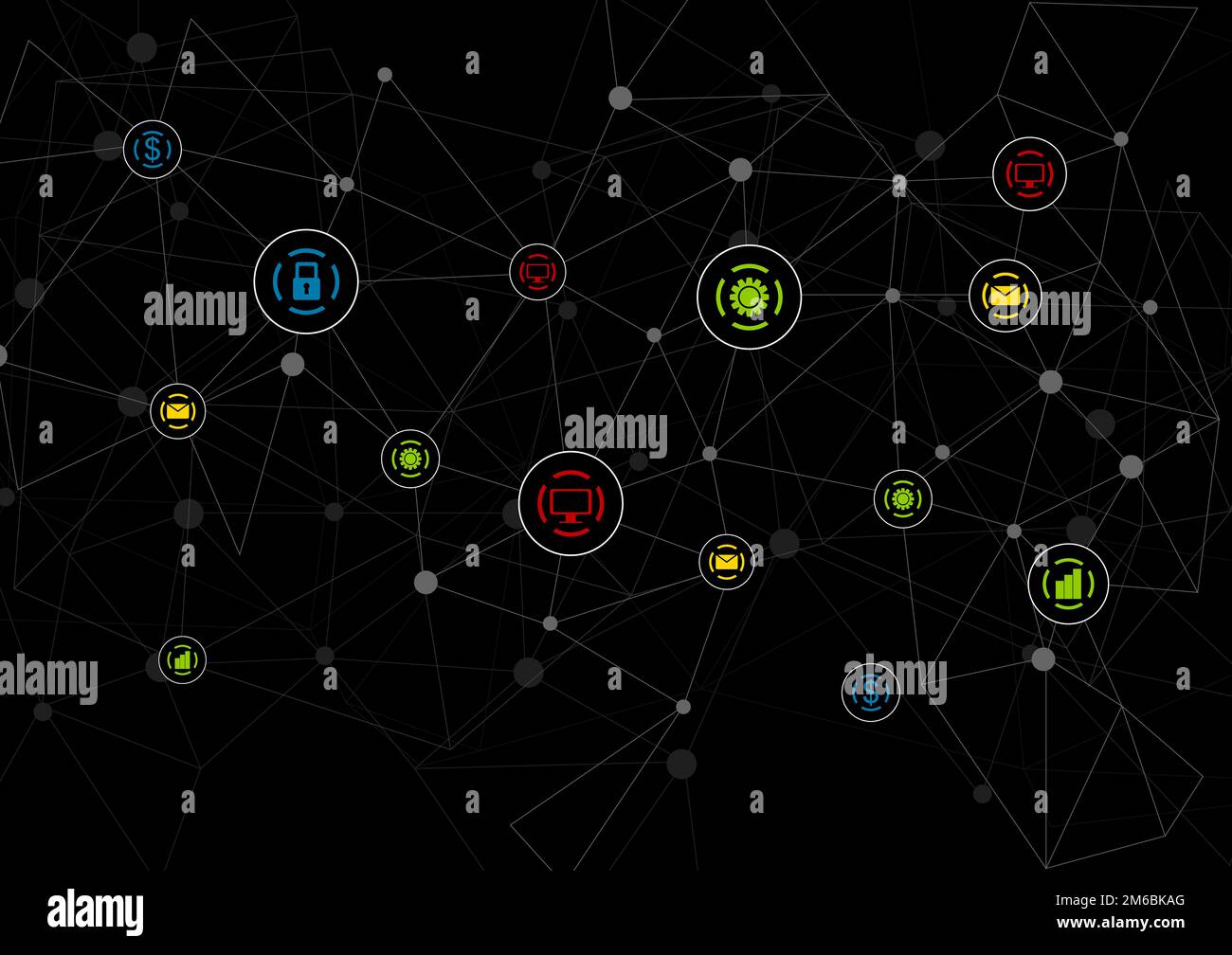 Arrière-plan technique noir avec icônes de communication Banque D'Images