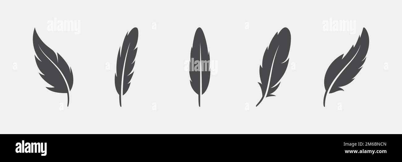Ensemble d'icônes Silhouette en plumes vectorisées isolé. Modèle de conception de plumes Flamingo, Angel, Bird. Légèreté, liberté concept Illustration de Vecteur