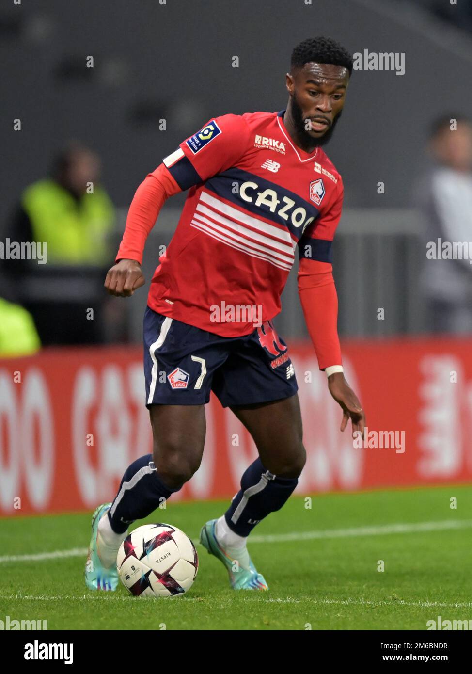 LILLE - Jonathan Bamba de Lille OSC pendant le match de la Ligue française 1 entre Lille OSC et le Stade de Reims au stade Pierre-Mauroy sur 2 janvier 2022 à Lille, France. AP | hauteur néerlandaise | Gerrit van Cologne Banque D'Images