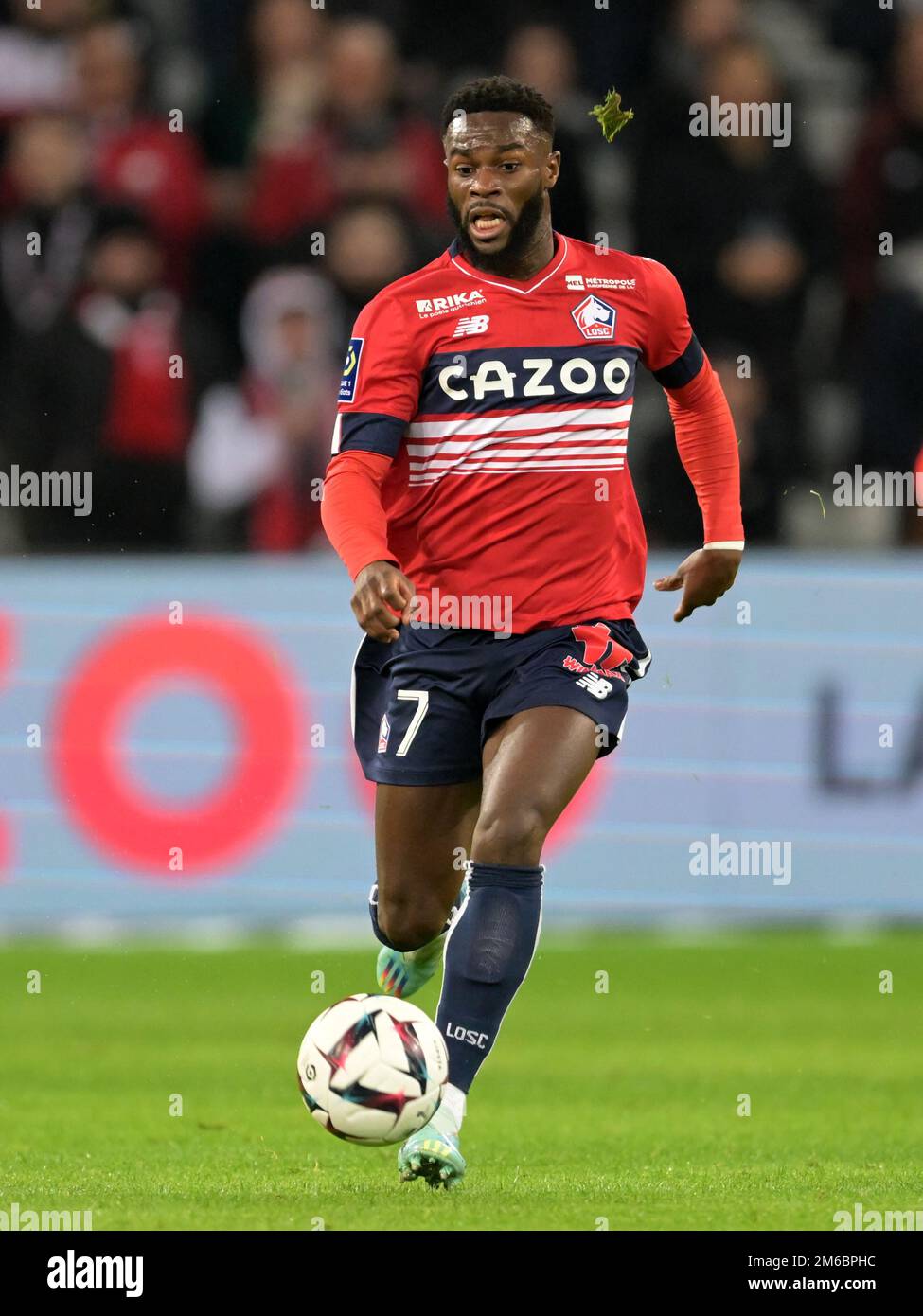 LILLE - Jonathan Bamba de Lille OSC pendant le match de la Ligue française 1 entre Lille OSC et le Stade de Reims au stade Pierre-Mauroy sur 2 janvier 2022 à Lille, France. AP | hauteur néerlandaise | Gerrit van Cologne Banque D'Images