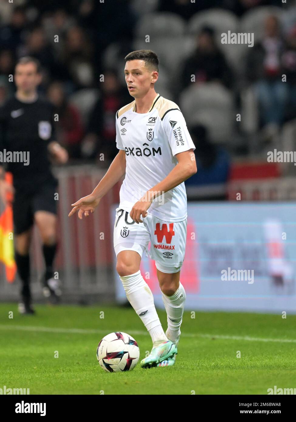 LILLE - Alexis bascule du Stade Reims pendant le match de la Ligue française 1 entre l'OSC de Lille et le Stade de Reims au stade Pierre-Mauroy sur 2 janvier 2022 à Lille, France. AP | hauteur néerlandaise | Gerrit van Cologne Banque D'Images