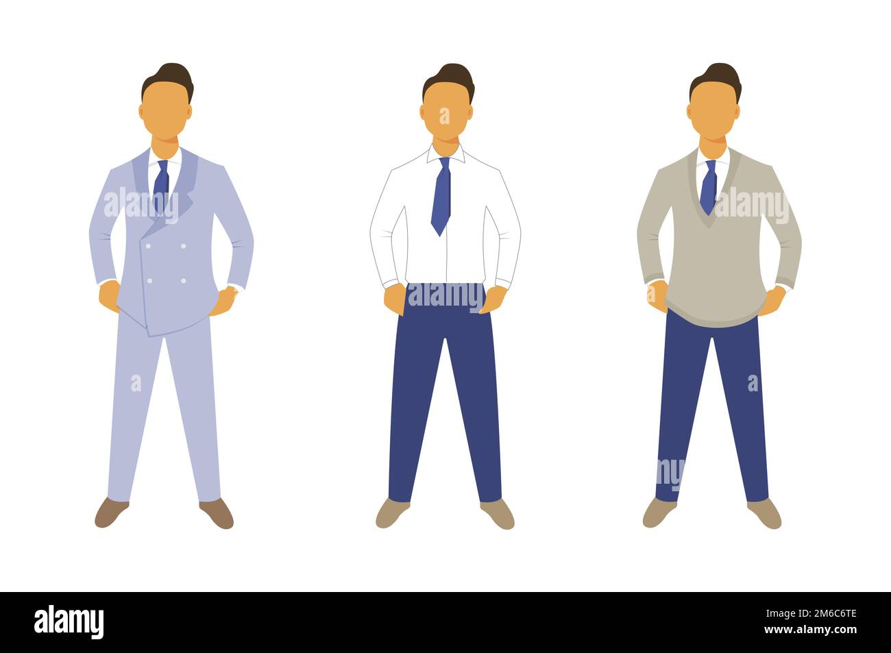 Hommes debout dans différents tissus de bureau. Style plat Illustration de Vecteur