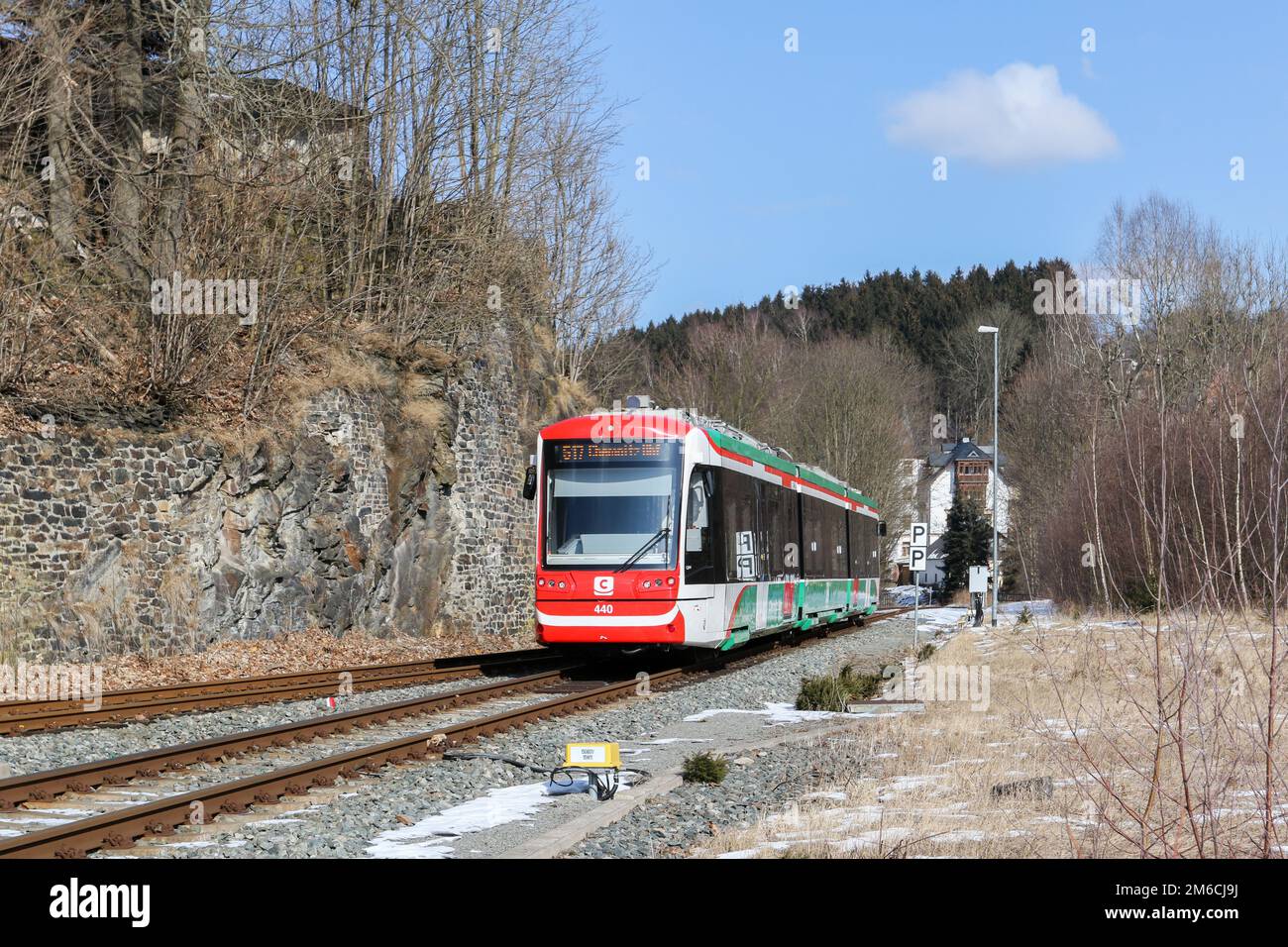 En tram dans l'Erzgebirge Banque D'Images