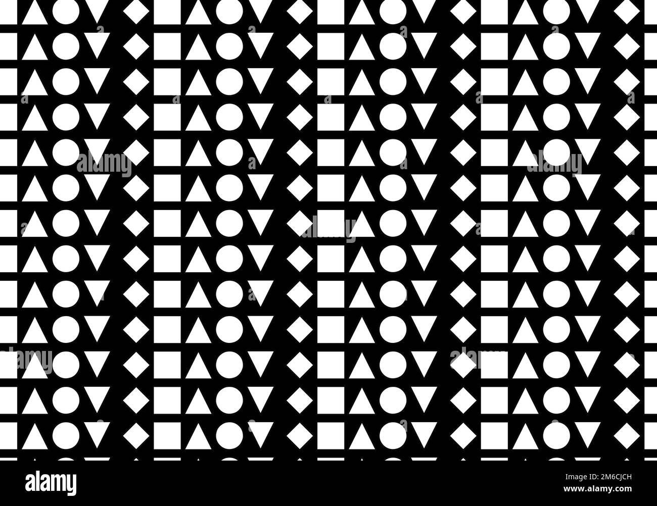 Une structure de figures géométriques blanches de différentes formes sur un fond noir Banque D'Images