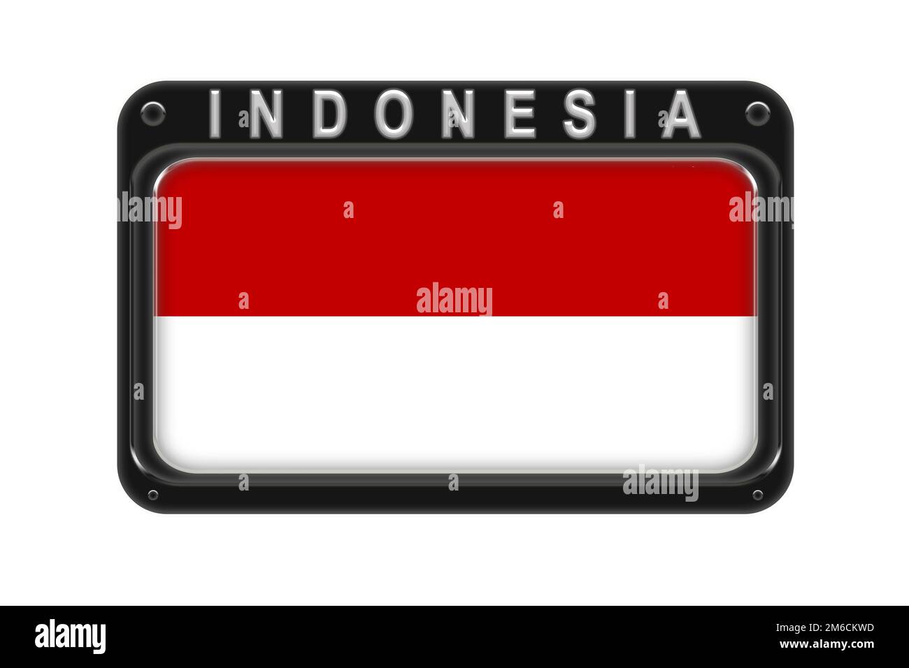 Le drapeau de l'Indonésie dans le cadre avec des rivets sur fond blanc Banque D'Images