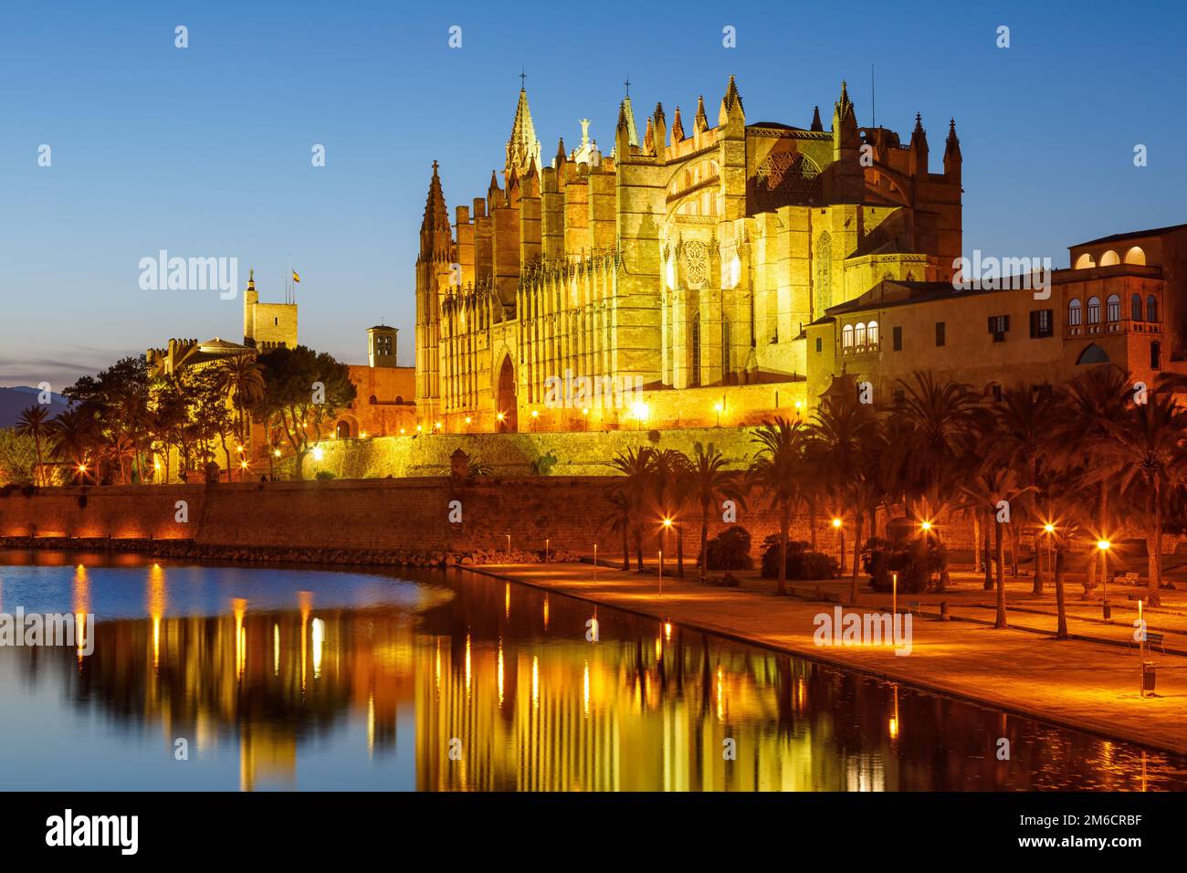 Cathédrale de Palma de Majorque cathédrale texte espace libre copyspace nuit voyage Espagne Banque D'Images