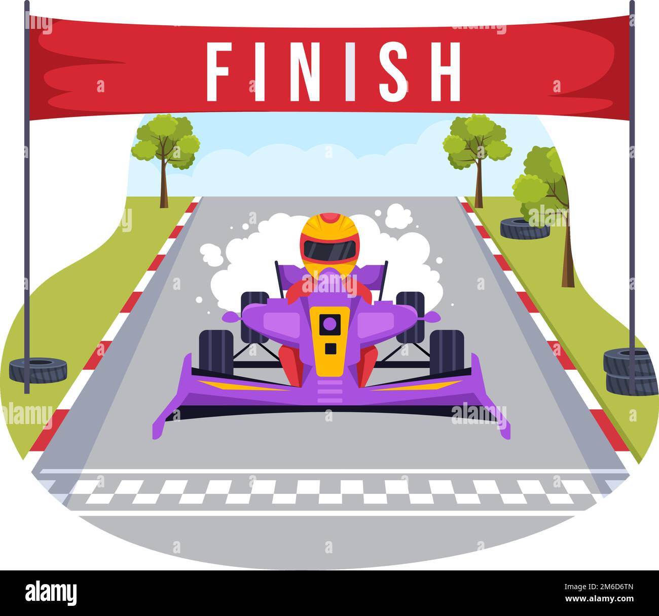 Formula Racing Sport car Reach sur le circuit de course The Finish Line Cartoon Illustration pour gagner le Championnat dans le style plat dessin à la main Templates Design Illustration de Vecteur