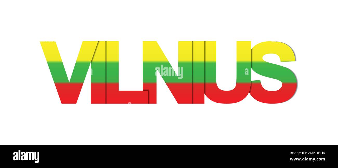 VILNIUS. Le nom de la capitale de la Lituanie dans les couleurs du drapeau national. Banque D'Images