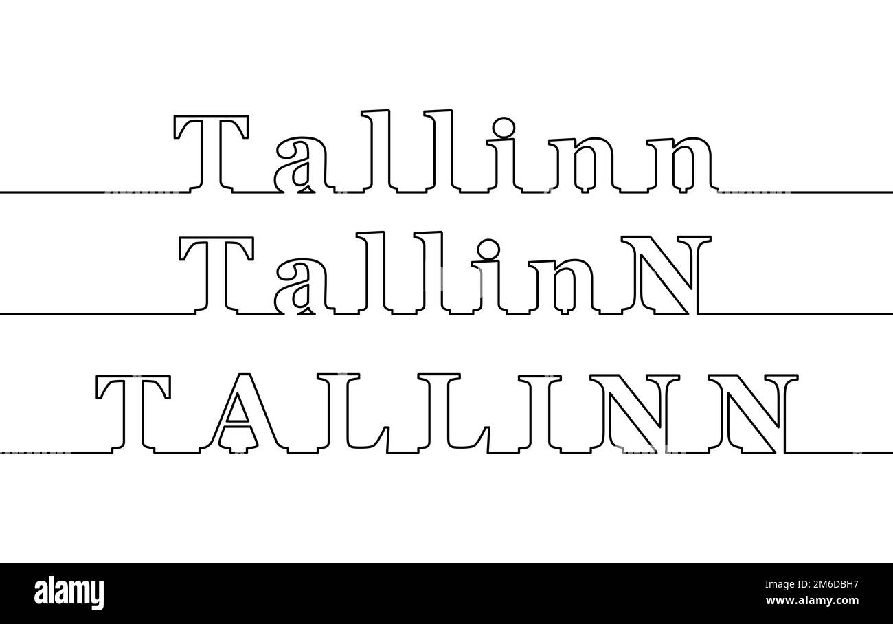 Tallinn. Nom de la capitale de l'Estonie, ligne de contour. Minuscules et majuscules Banque D'Images