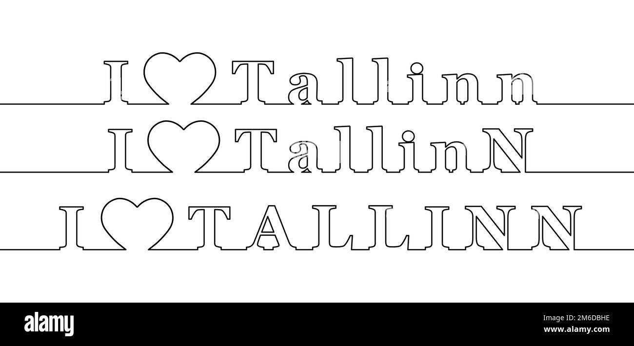 J'aime Tallinn. Nom de la capitale de l'Estonie, ligne de contour. Banque D'Images