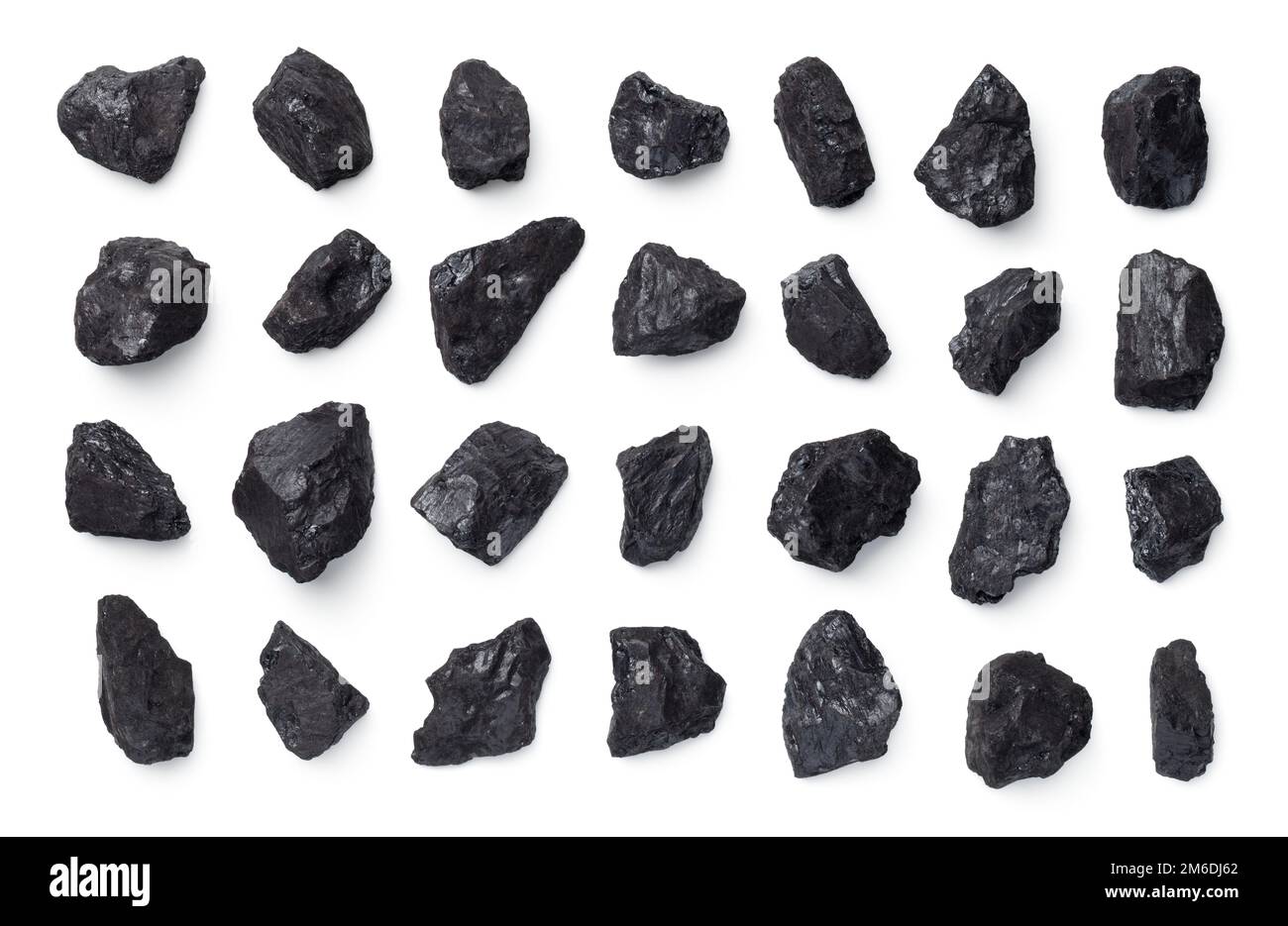 Collection de charbon noir isolée sur fond blanc Banque D'Images
