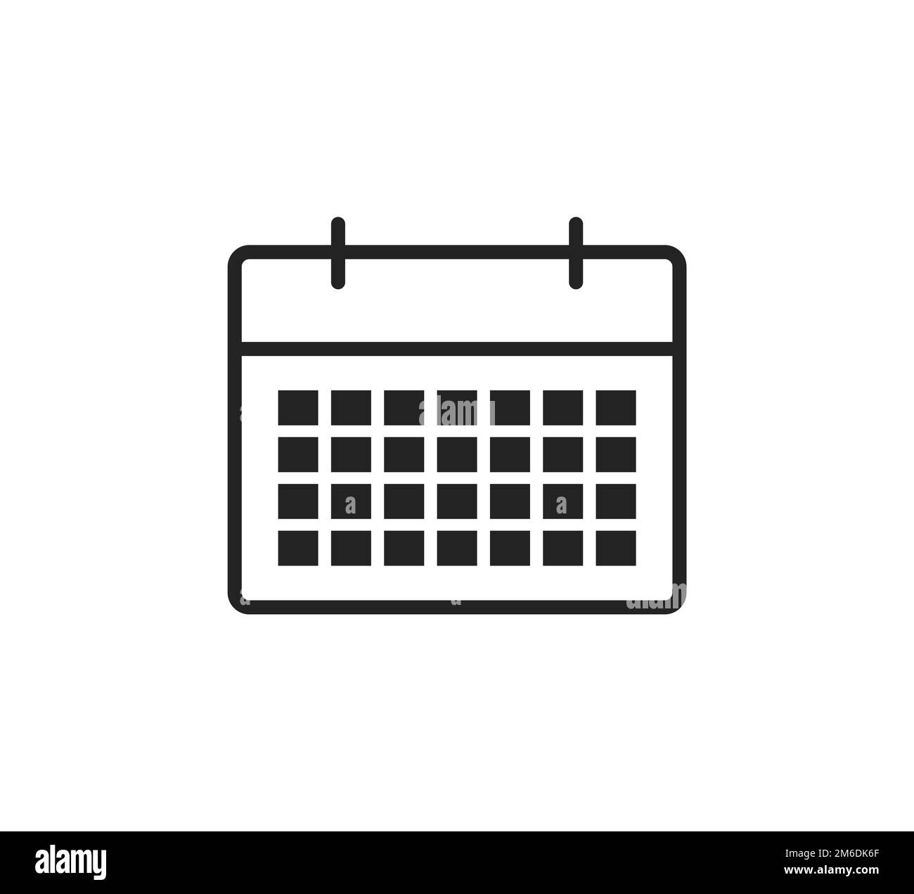 Conception plate isolée icône calendrier. Rappel de montage. Symbole de date noir simple. Banque D'Images