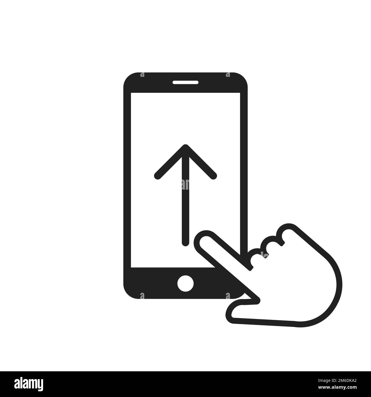 Faites glisser la flèche vers le haut sur l'icône du smartphone avec la main ou le pointeur. Écran du téléphone. Déplacer le doigt. Banque D'Images