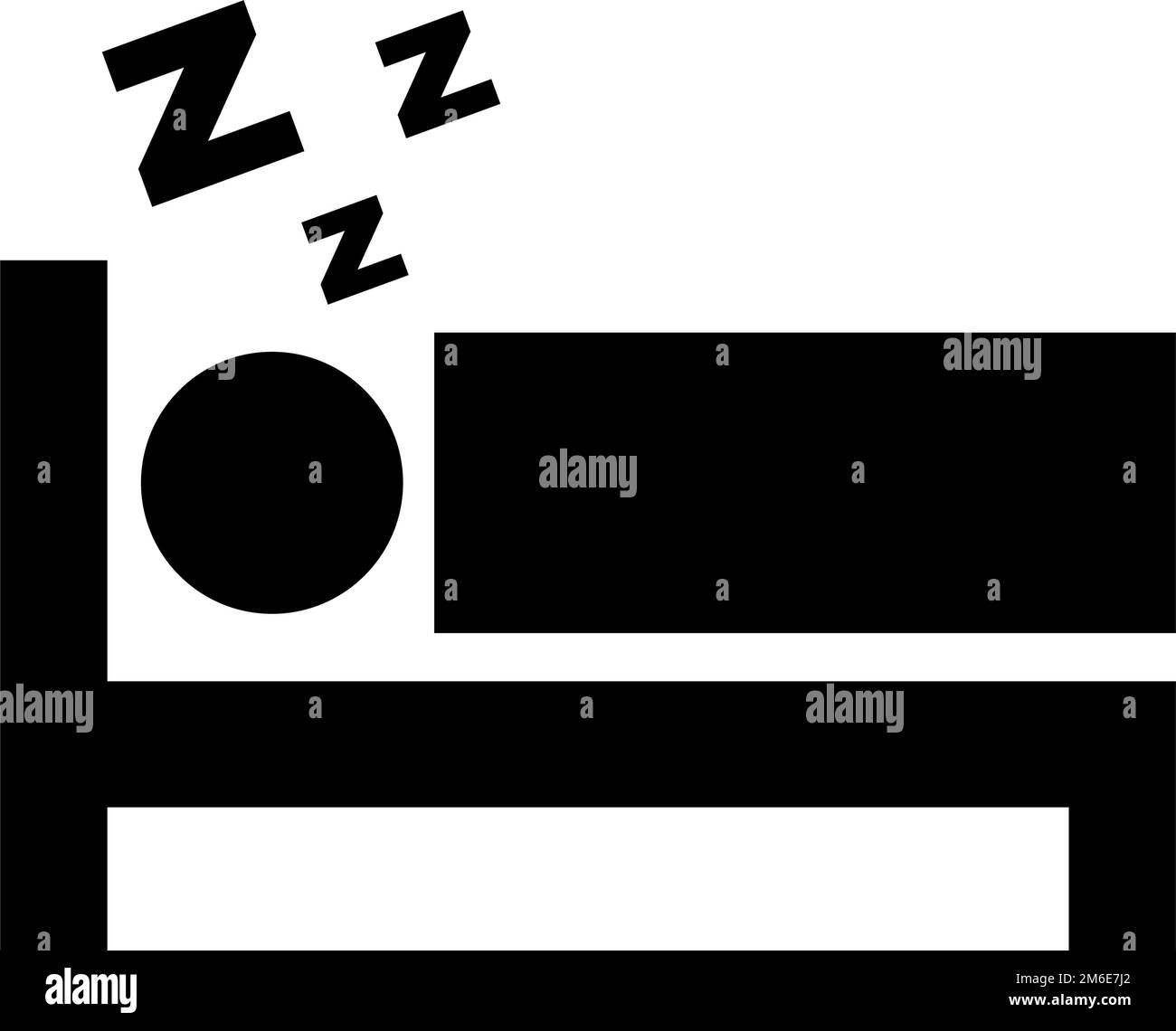 Icône représentant une personne dormant et une silhouette de lit avec signe de ronflement zzz. Vecteur modifiable. Illustration de Vecteur