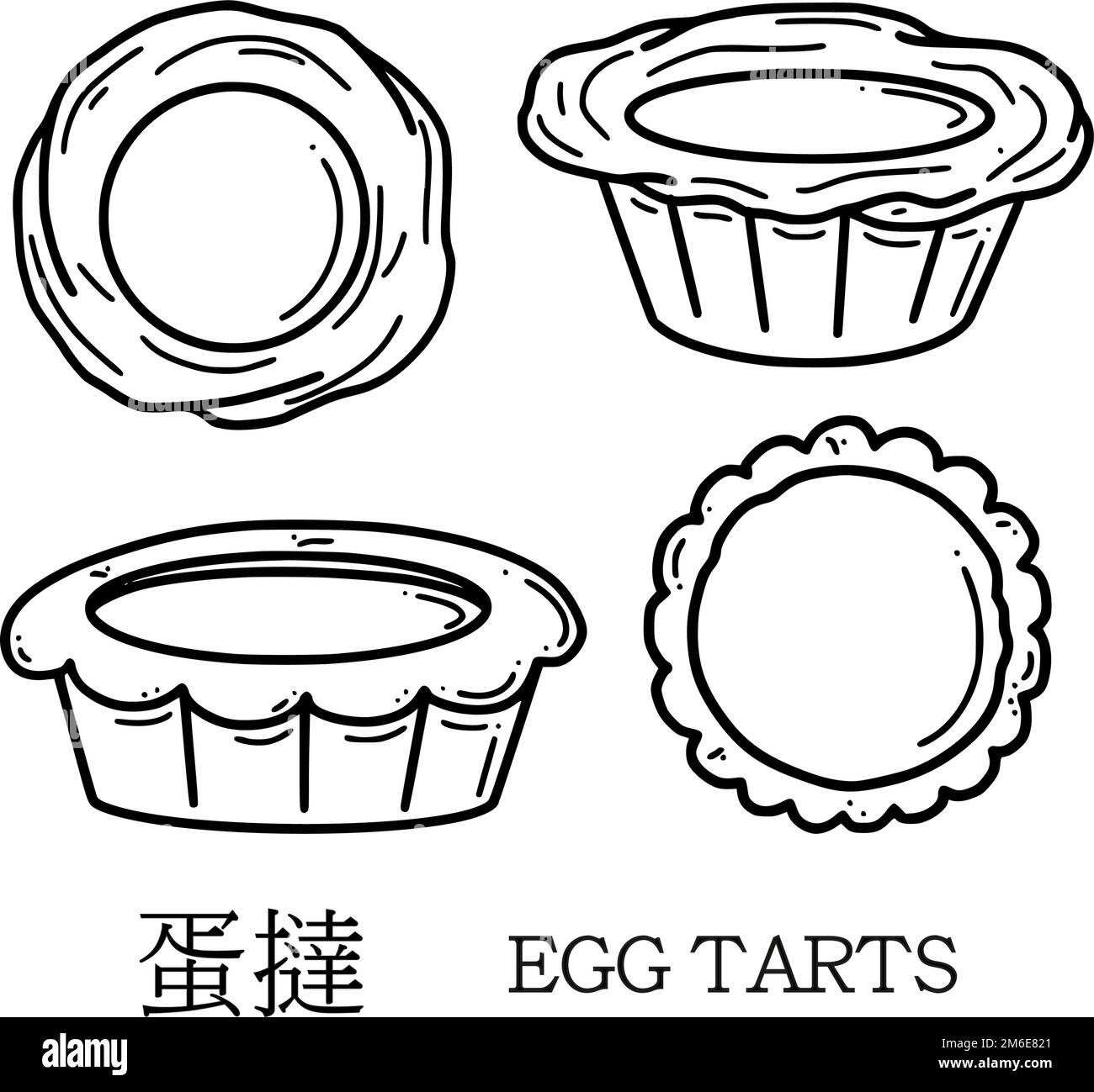 Illustration du vecteur de tarte aux œufs. Traduction de tartes aux œufs chinois. Dessert du nouvel an dans le style des nouilles. Illustration de Vecteur