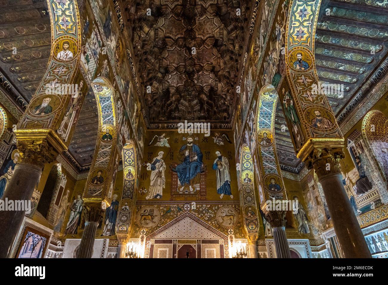 Intérieur de la chapelle Palatine de Palerme, Sicile, Italie Banque D'Images
