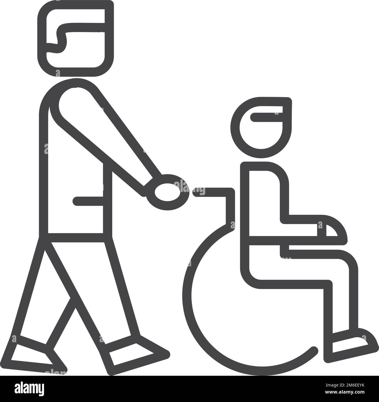 Personne poussant un fauteuil roulant avec un enfant. Icône linéaire de soins au patient Illustration de Vecteur