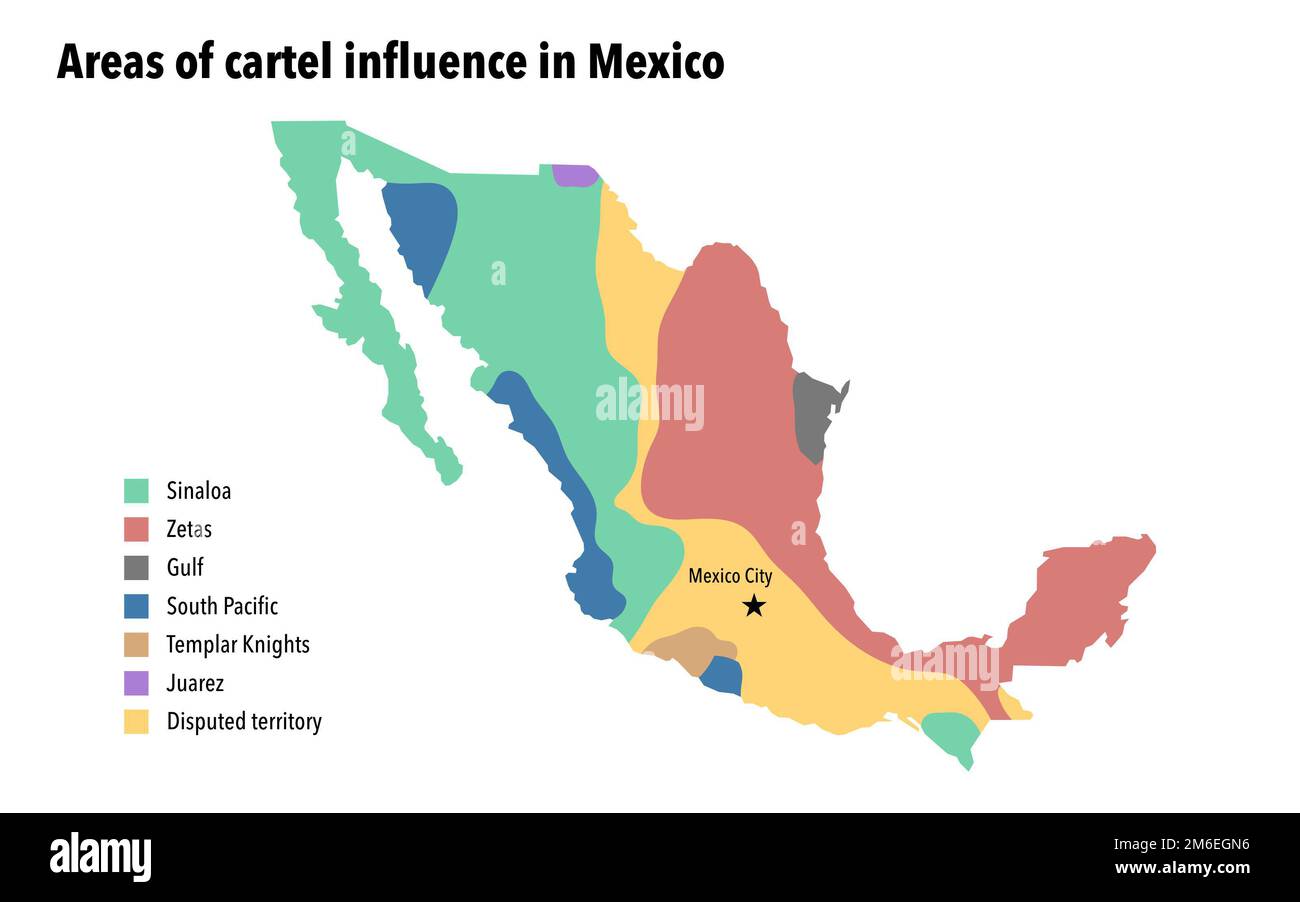 Carte avec les zones d'influence des cartels au Mexique Banque D'Images