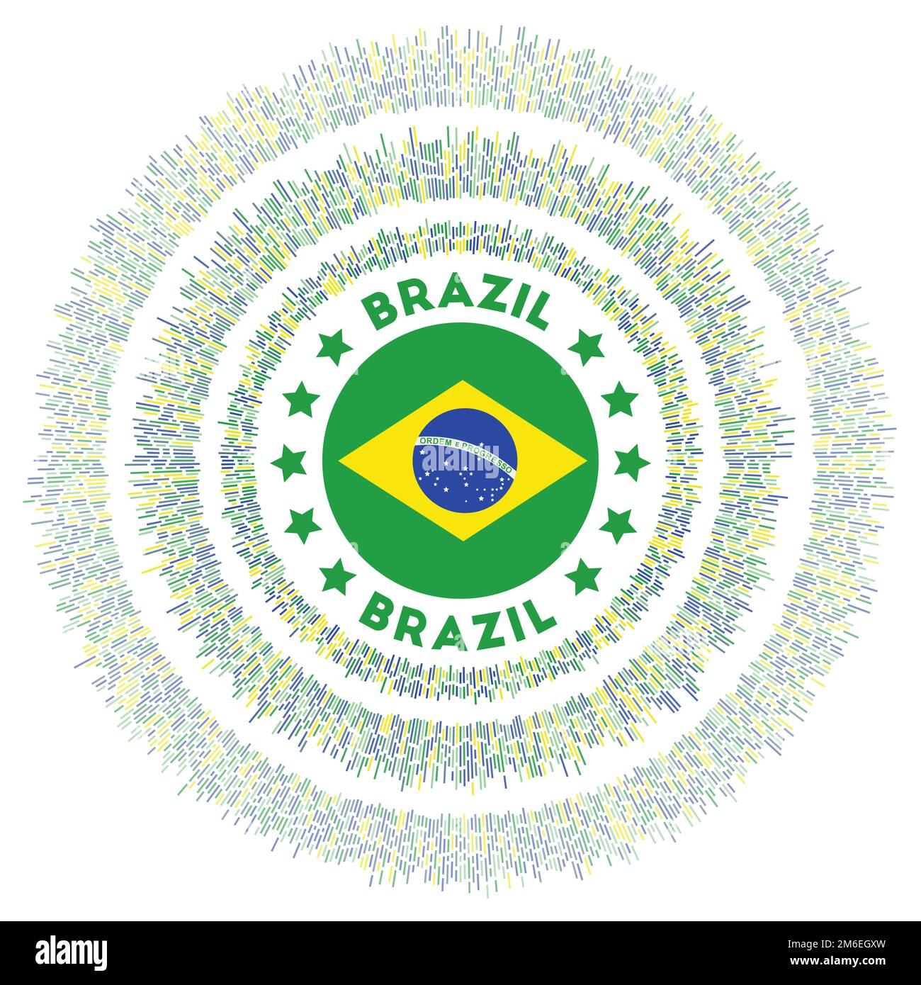Symbole Brésil. Drapeau de campagne éclatant aux rayons colorés. Soleil brillant avec drapeau du Brésil. Illustration vectorielle captivante. Illustration de Vecteur