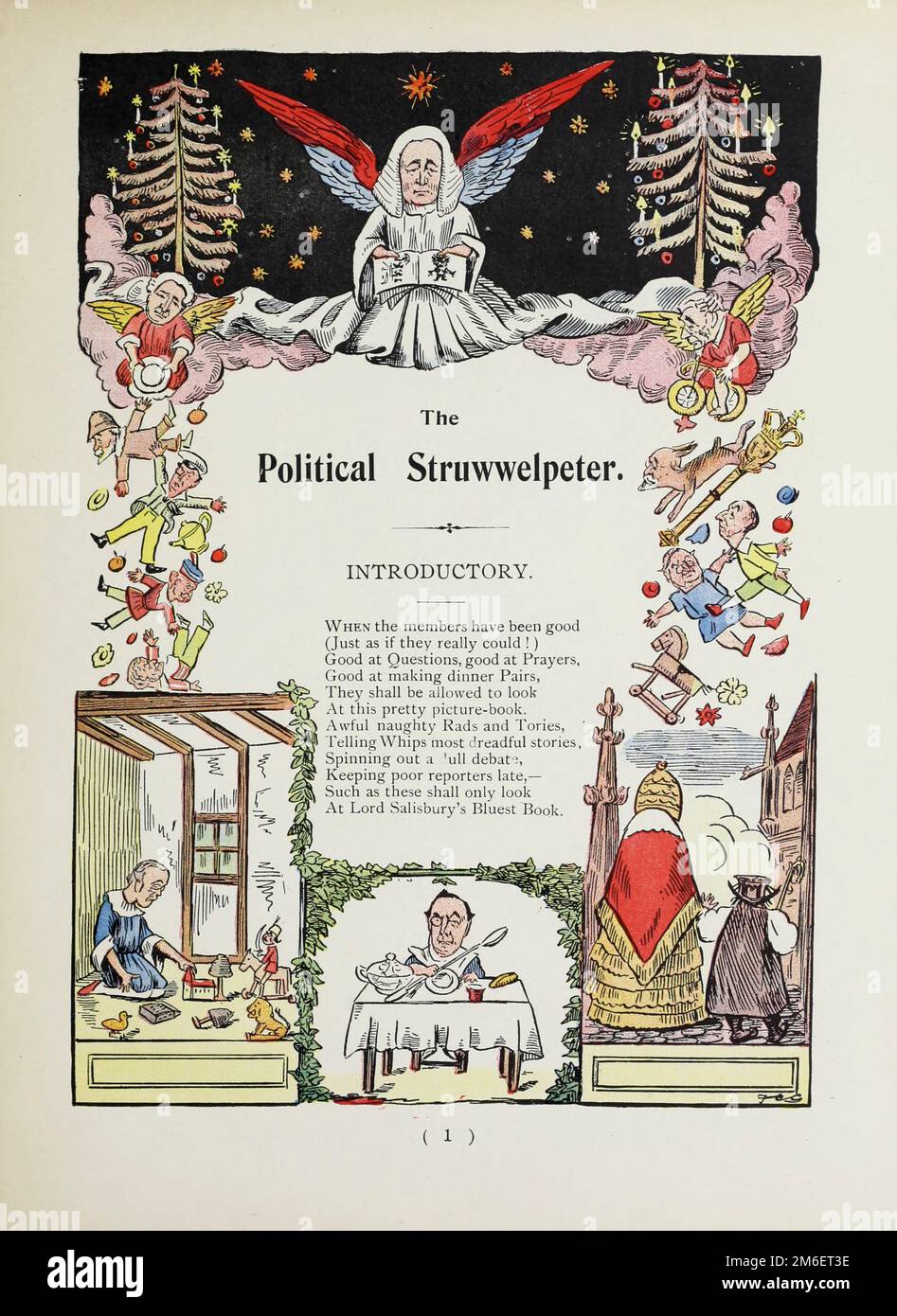 Introduction du livre satirique « The Political Struwwwelpeter » de Harold Begbie, 1871-1929, illustré par Francis Carruthers Gould, 1844-1925, publié à Londres : Grant Richards en 1899 Banque D'Images