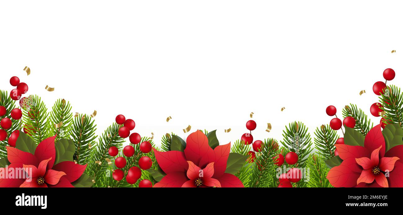 Guirlandes de Noël et fleurs de Poinsettia Banque D'Images