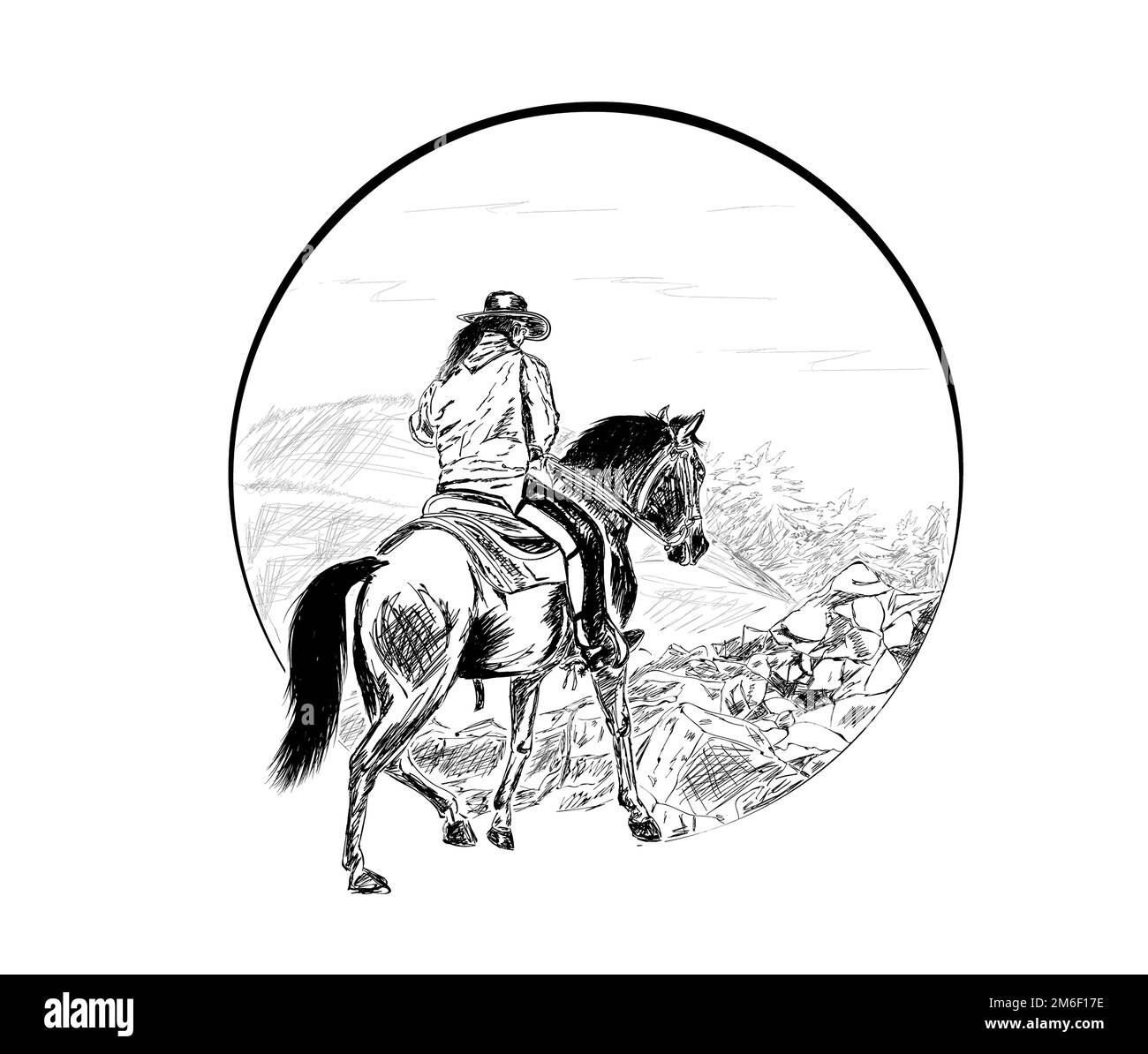 Promenades en cow-boy dans les montagnes Banque D'Images