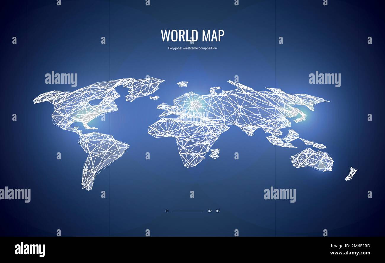 Carte du monde isométrique. Composition filaire polygonale. Illustration abstraite isolée sur fond bleu. Espace polygonal avec points et lignes connectés Illustration de Vecteur