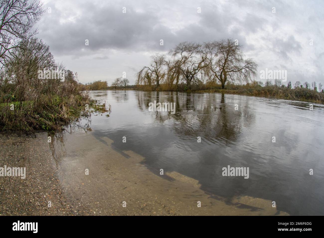 Niveau d'eau élevé à River Avon, Fordingbridge, Hampshire, Royaume-Uni en janvier Banque D'Images