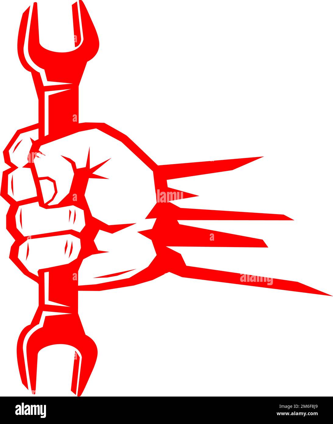 Main de travail avec clé. Symbole de travaux mécaniques lourds, protestation, lutte pour vos droits. Modèle vectoriel Illustration de Vecteur