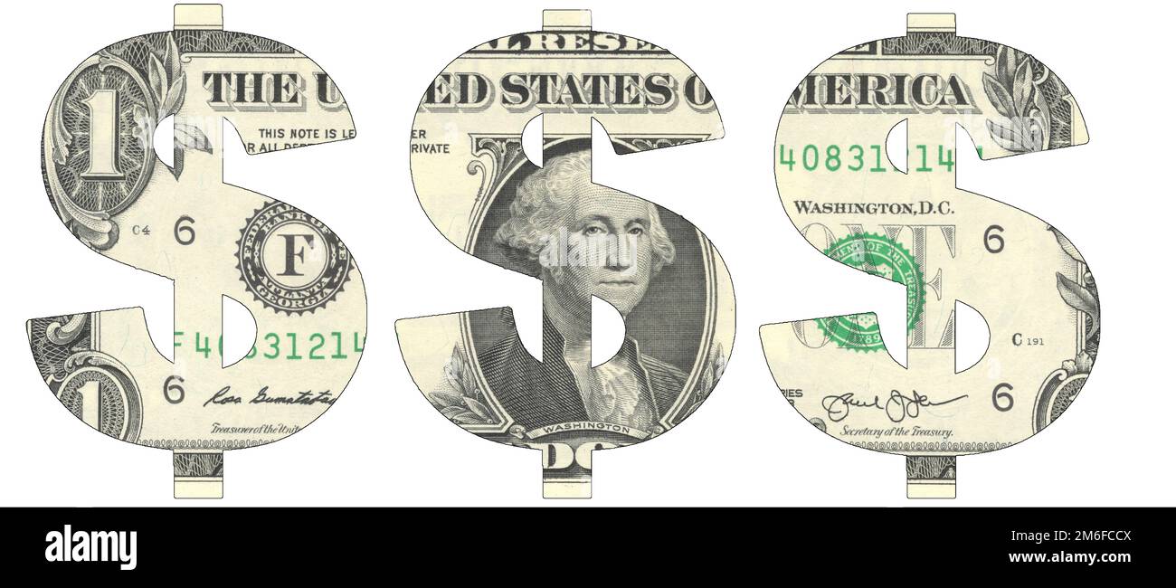 Pochoir du symbole USD sur une facture d'un dollar Banque D'Images