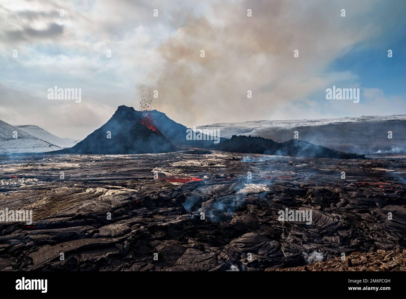 Éruption volcanique de Faggadalsfjall, Islande Banque D'Images